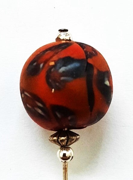 Vintage Art Glass hoedenspeld, oranje bolletje (8027-J7)