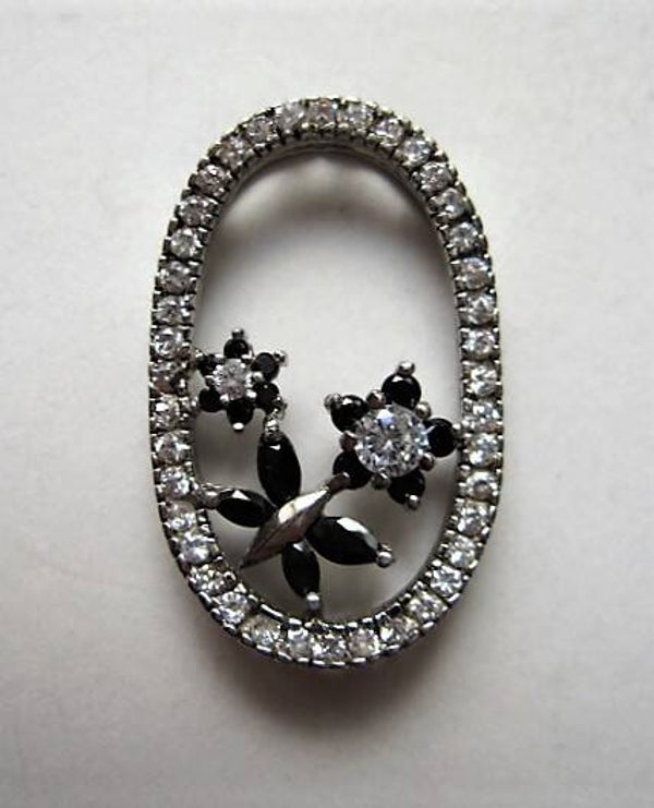 Prachtige zilveren hanger met Bloemen en Kristal 925 (8041)