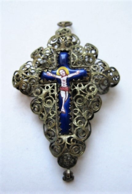 Antiek zilveren filigraan kruis voor antieke rozenkrans (8042-104)