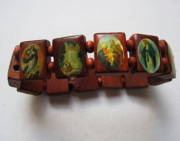 Christelijke icoon armband hout, elastisch, Nieuw (8043-1)