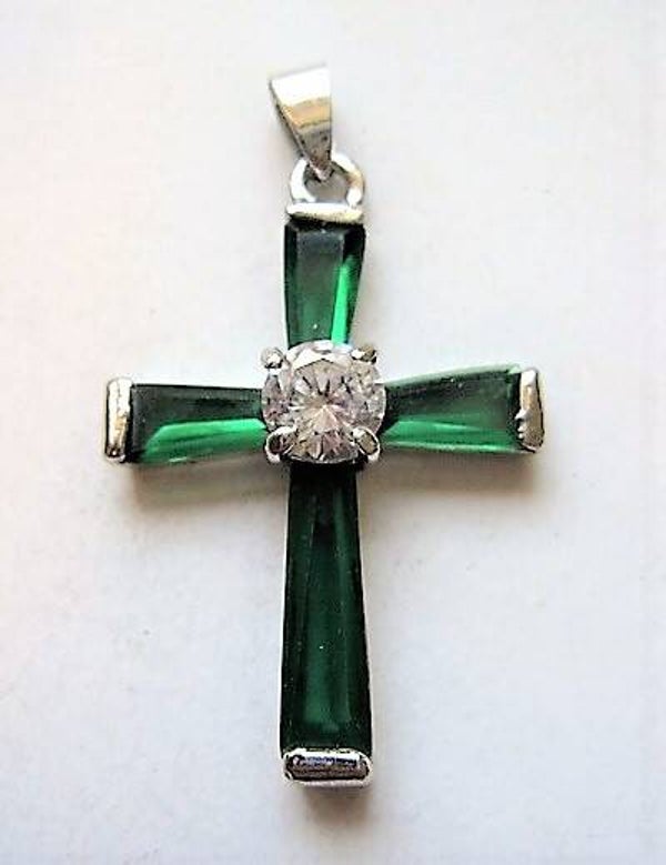 Luxe 18K witgoud verguld kruisje, Smaragdgroen, Kristal (8043)