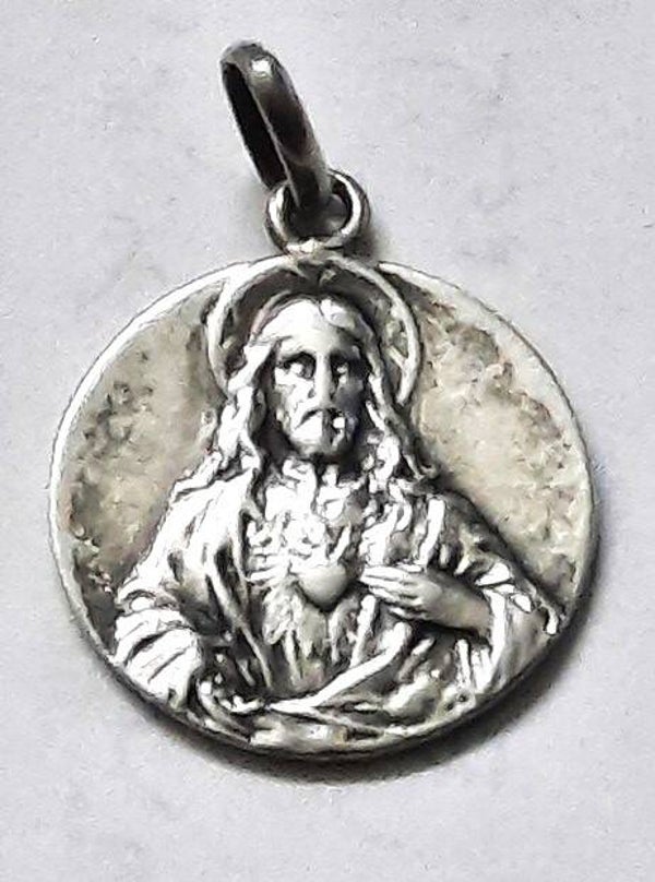 Zilveren Scapulier Medaille Heilig Hart / OLV van de berg Karmel – A.P. Penin (8043-12)
