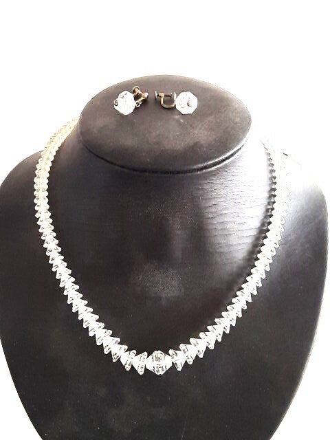 Vintage Japanse Kristallen Set – Collier & Oorbellen zilveren slotje (8062)