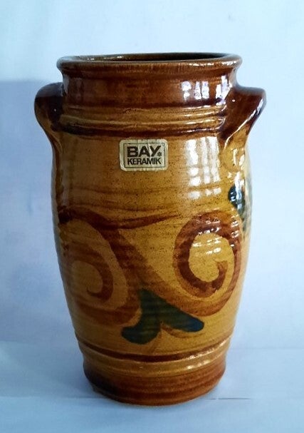 Vintage Bruin-Beige Bay Keramik vaas – West Germany 17,5 cm