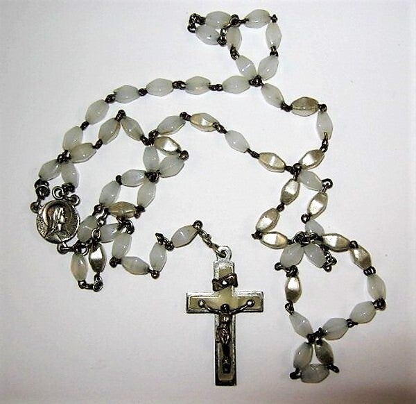 Vintage Rozenkrans, Duitsland, parelmoer en geslepen glas (5338-86)