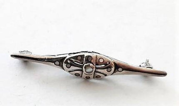Exclusieve zilveren Art Deco Staafbroche, parelmoer inleg (891)