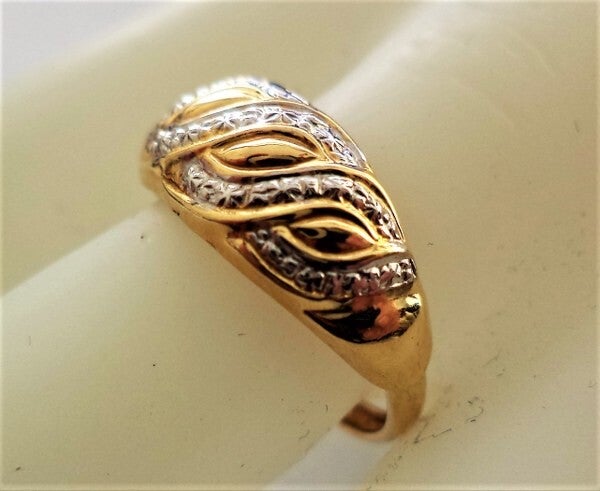 Prachtige 14k Bicolor gouden Dome-ring, vintage Bladontwerp – Maat 19,25 (9)