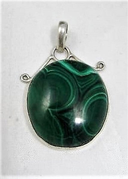 Vintage zilveren hanger met intense groene Malachiet (7545-943)