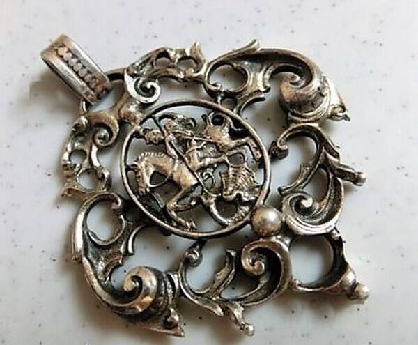Sint Joris - Grote antieke hanger 925 zilver (7757-996)