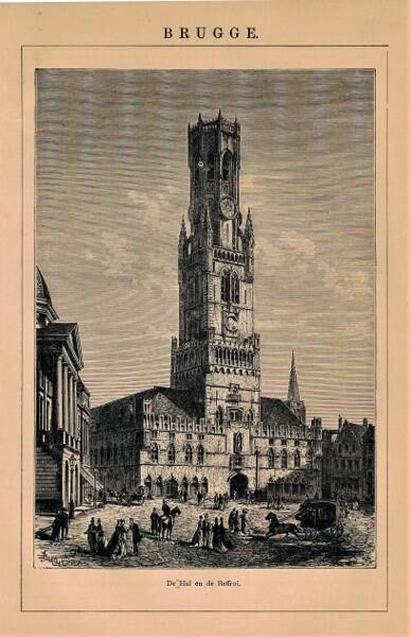 Antieke Prent Brugge (België) - De Hal en de Belfroi - 1906