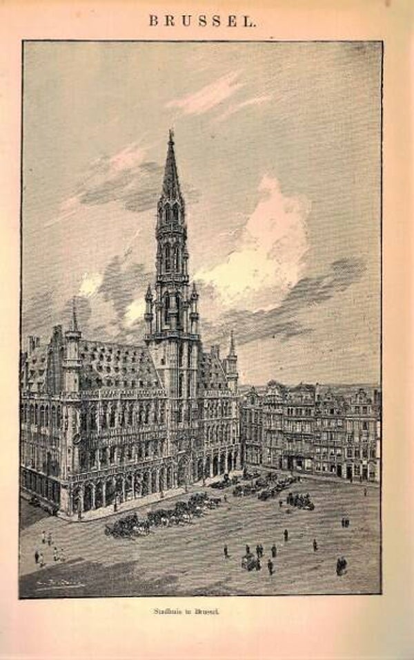 Antieke Prent Brussel Stadhuis 1906 – Winkler Prins - Boudiaz