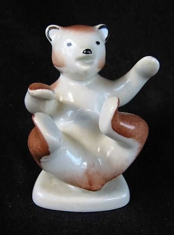 Drasche - Vintage porselein beeldje spelend Berenwelpje – Art Deco (54-1)