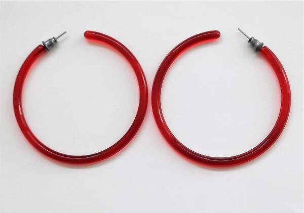 Grote rode "Jelly" creolen. Retro Jaren '80 Stijl