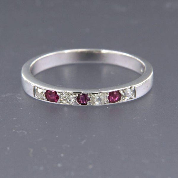 Exclusieve Platina (950) Alliance ring met Diamant & Robijn – Antiek Slijpsel - Maat ca. 15,7 m (15)