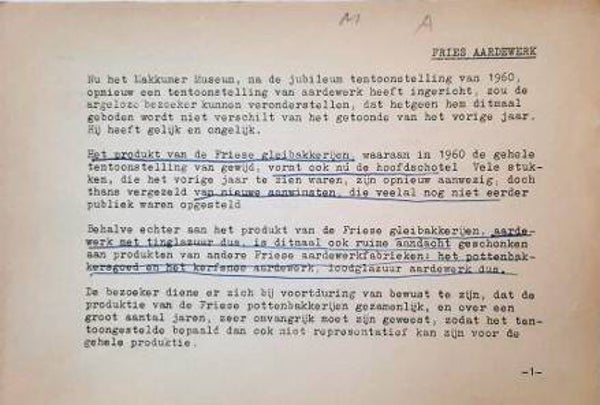 Tentoonstelling Fries aardewerk Makkum 1961