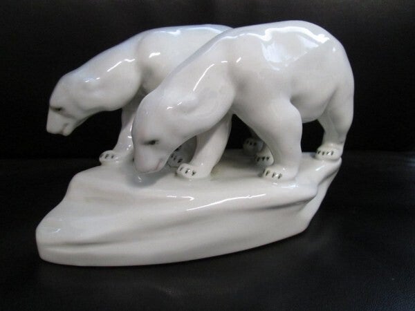 Zsolnay - Antiek porseleinen beeldje - IJsbeerpaar (Jegesmedve pár) (7568)