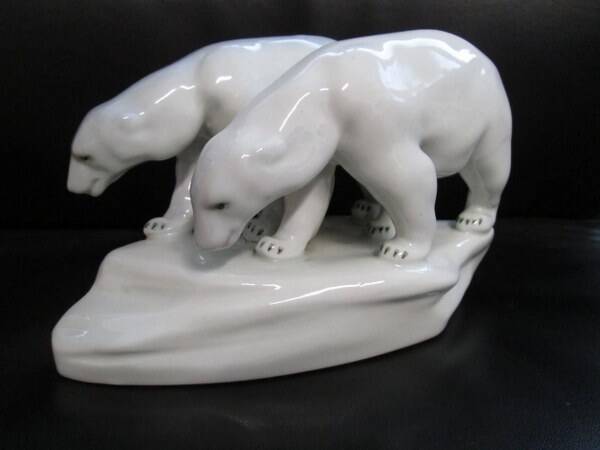 Zsolnay - Antiek porseleinen beeldje - IJsbeerpaar (Jegesmedve pár) (7568)