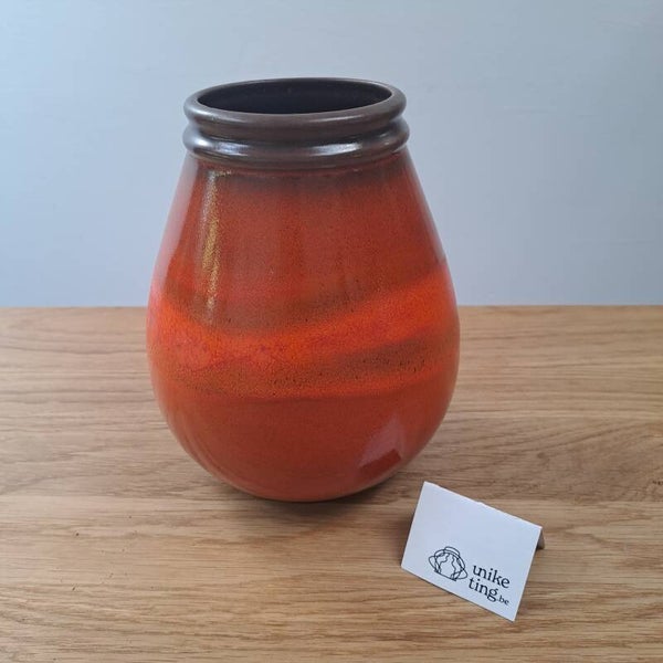 Oranje rode druppelvormige vaas (Steuler, West-Germany)