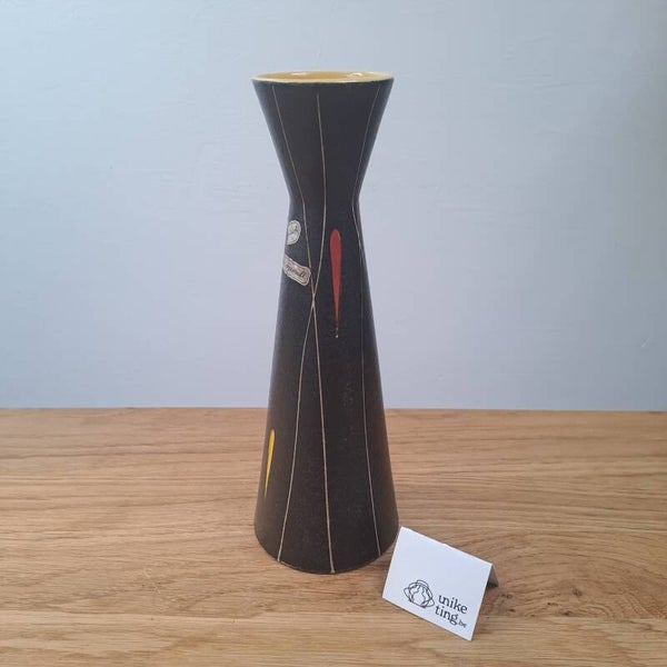 Elegante zwart-geel-rode vaas (Scheurich, West-Germany)