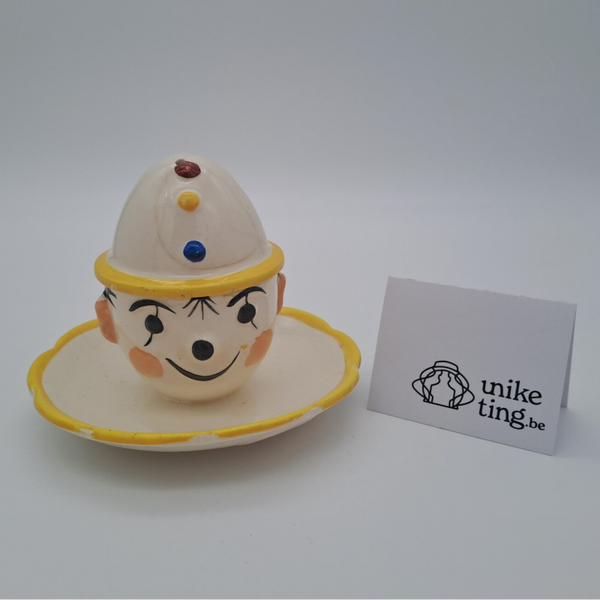 Clown / Pierrot eierdopje en zoutvatje (in hoed)