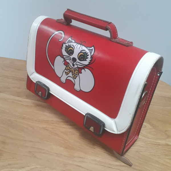 Retro Boekentas - Rood met witte kat