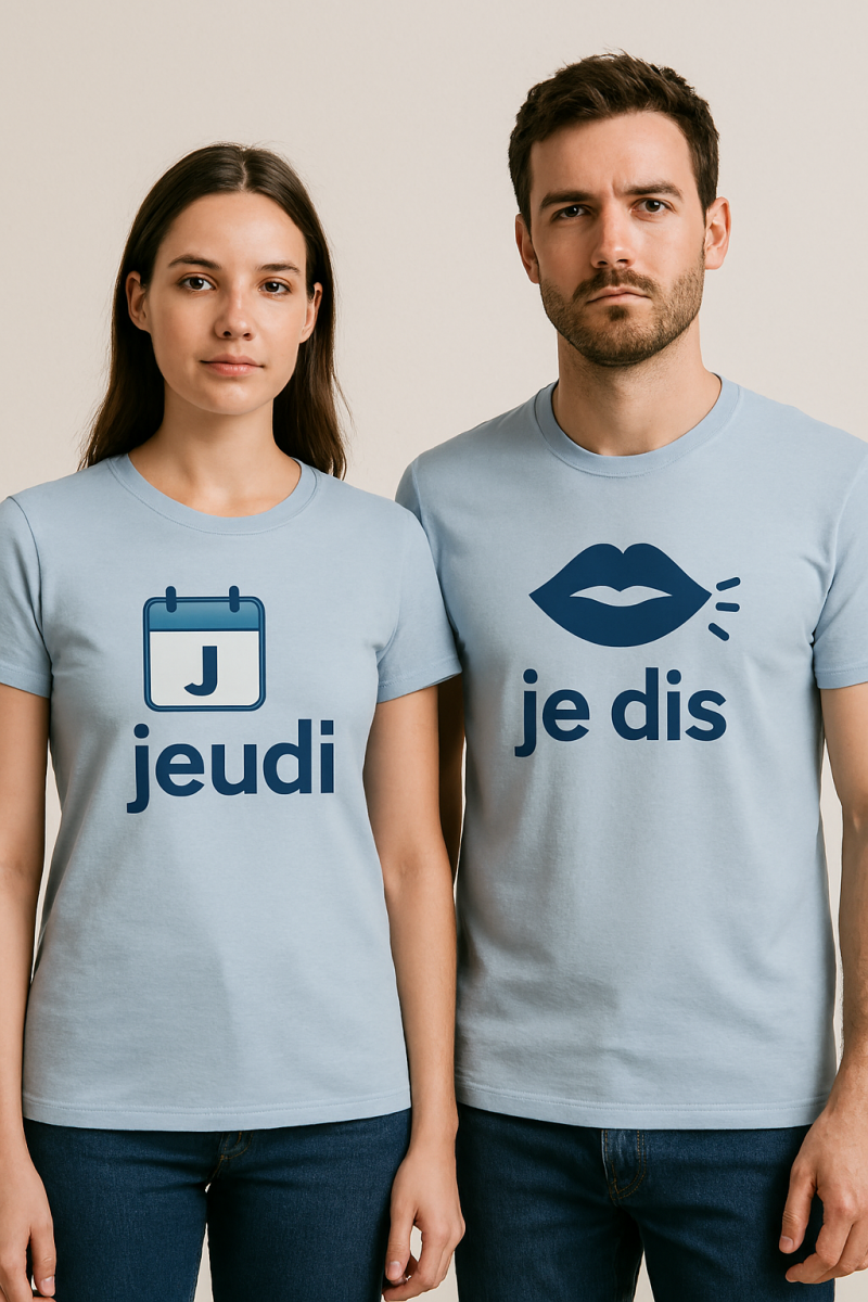French text displaying the words “je dis” and “jeudi”, which sound similar.