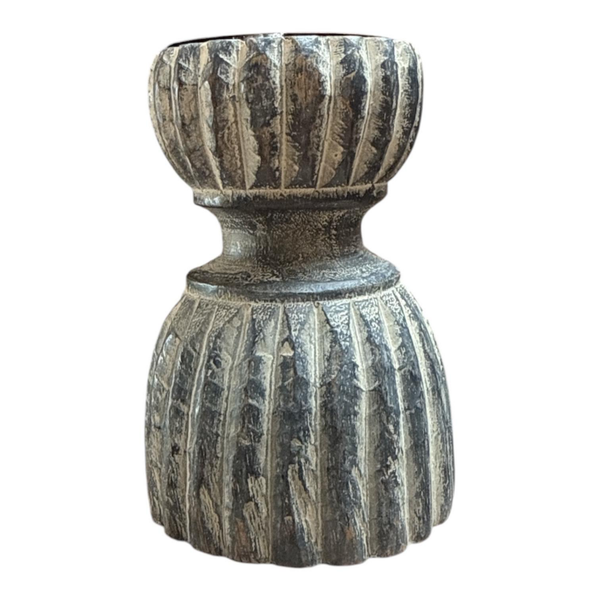 WAXINELICHTHOUDER HOUT RIBBED DRUM MDD DECORATIONS