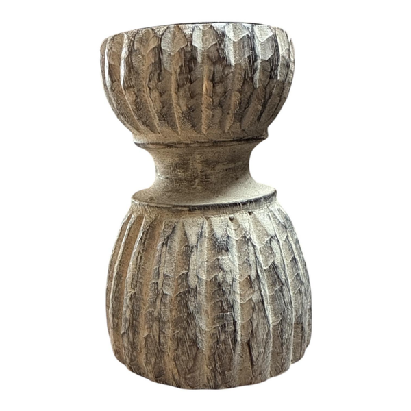 WAXINELICHTHOUDER HOUT RIBBED DRUM MDD DECORATIONS