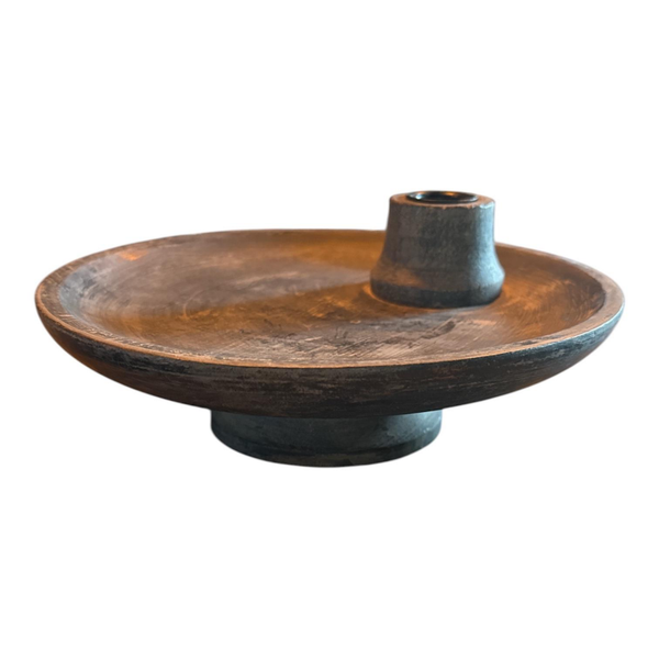 HOUTEN SCHAAL KANDELAAR OP VOET MDD DECORATIONS