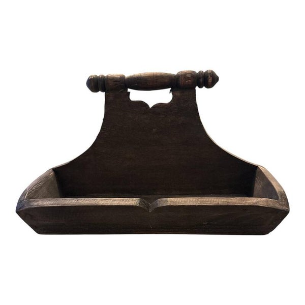 HOUTEN BAKJE MET HANDVAT BRUIN
