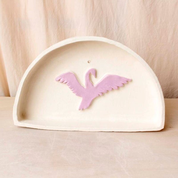 Decorative Wall Altar with Glazed Purple Swan