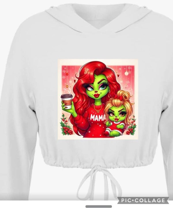 Mama and baby female grinch hoodie