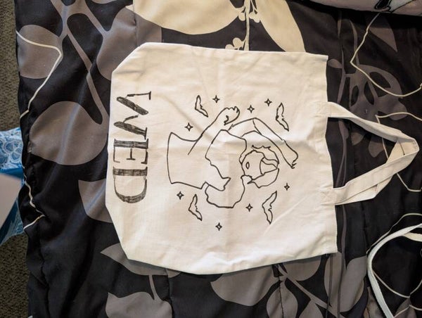 Hand stenciled Wednesday tote Bag
