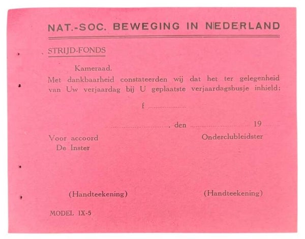 Origineel WW2 Kaartje 'STRIJD-FONDS NAT. - SOC.  Beweging in Nederland'