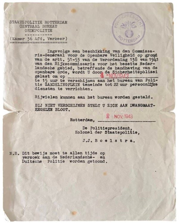 Origineel WW2 Formulier 'Staatspolitie Rotterdam'