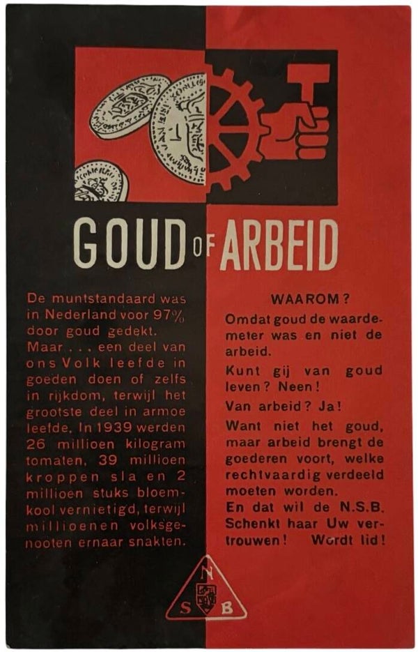 Originele WW2 Flyer 'NSB - Goud of Arbeid'