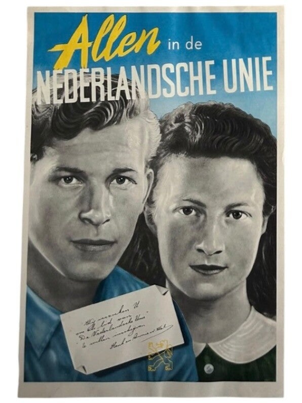 Originele WW2 Poster-affiche 'Allen in de NEDERLANDSCHE UNIE' (formaat 45x30cm)