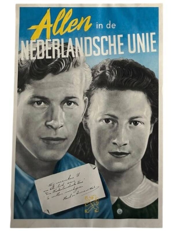 Originele WW2 Poster-affiche 'Allen in de NEDERLANDSCHE UNIE' (formaat 45x30cm)