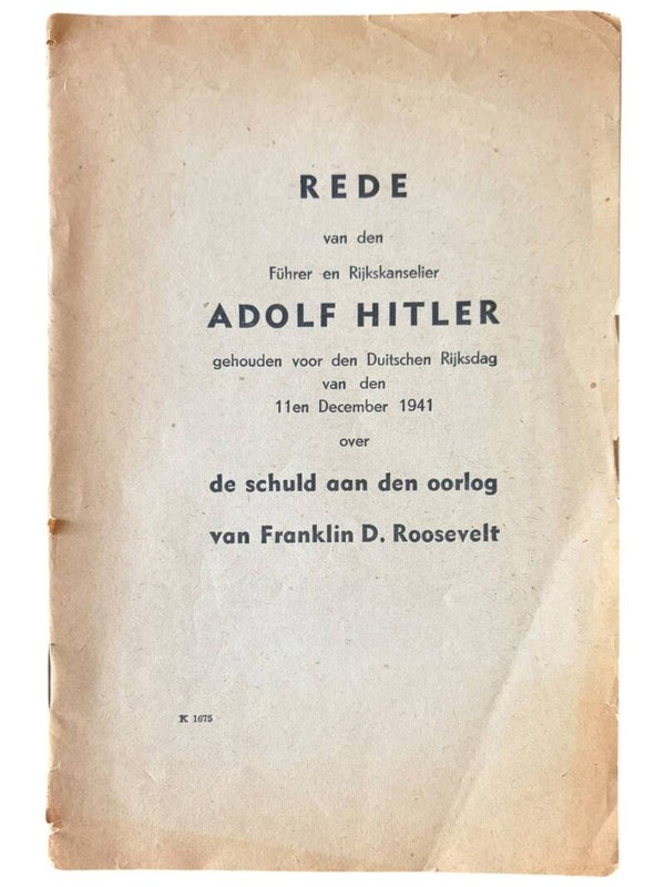 Originele WW2 Brochure 'Rede van den Führer en Rijkskanselier Adolf Hitler'
