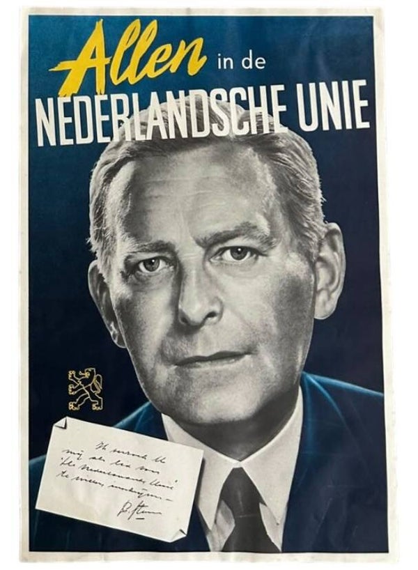 Originele WW2 Poster 'Allen in de NEDERLANDSCHE UNIE' (formaat 45x30cm)