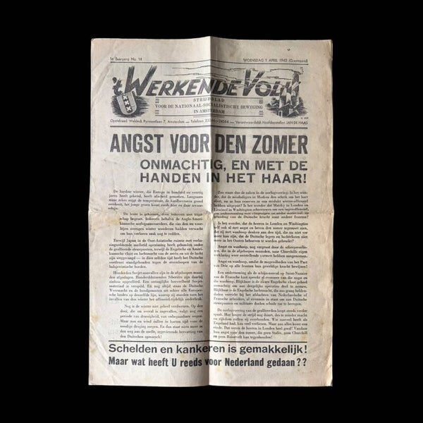 Originele WW2 Krant 'Werkend Volk' 1e Jaargang No. 14 April 1942 (Grasmaand)