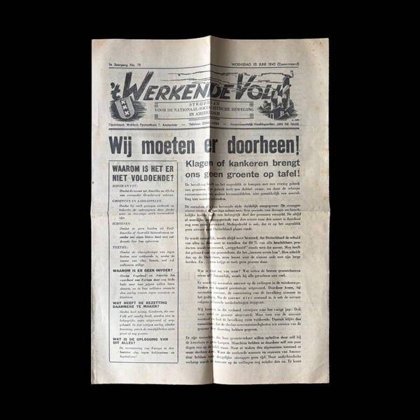 Originele WW2 Krant 'Werkend Volk' 1e Jaargang No. 19 Juni 1942 (Zomermaand)