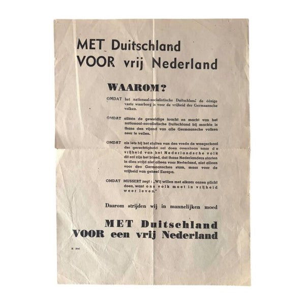 Origineel WW2 Affiche 'Met Duitschland Voor een Vrij Nederland'
