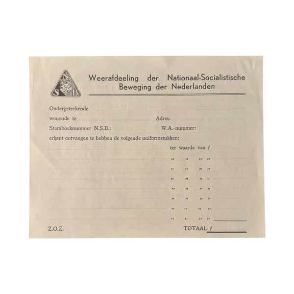 Formulier 'NSB Uniformstukken'