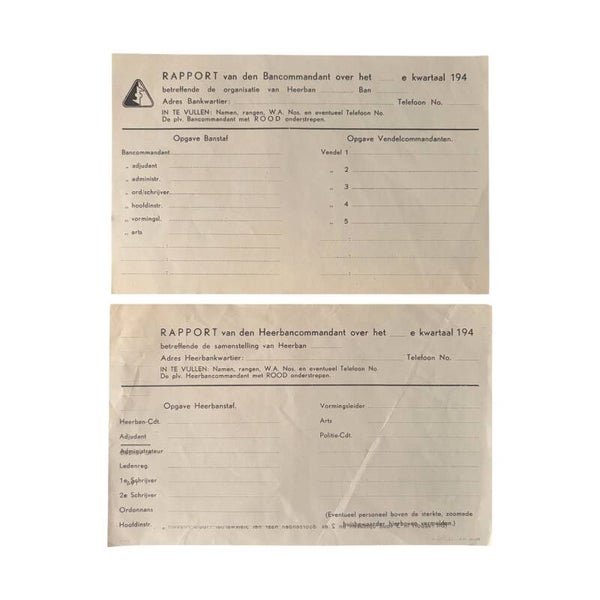 Formulier 'Rapport W.A. Bancommandant'