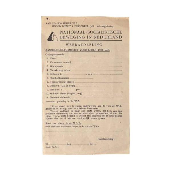 Formulier 'W.A. Aanmeldingsformulier'
