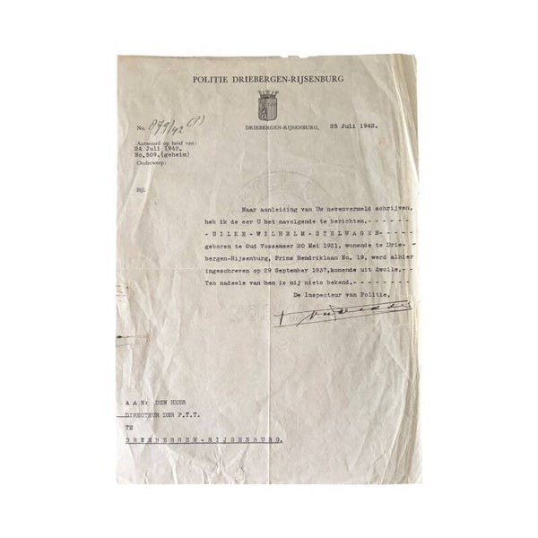 Formulier 'Politie Driebergen 1942'