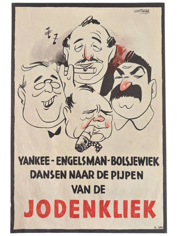 Originele WW2 Flyer 'Dansen naar de pijpen van Jodenkliek' Groot formaat!