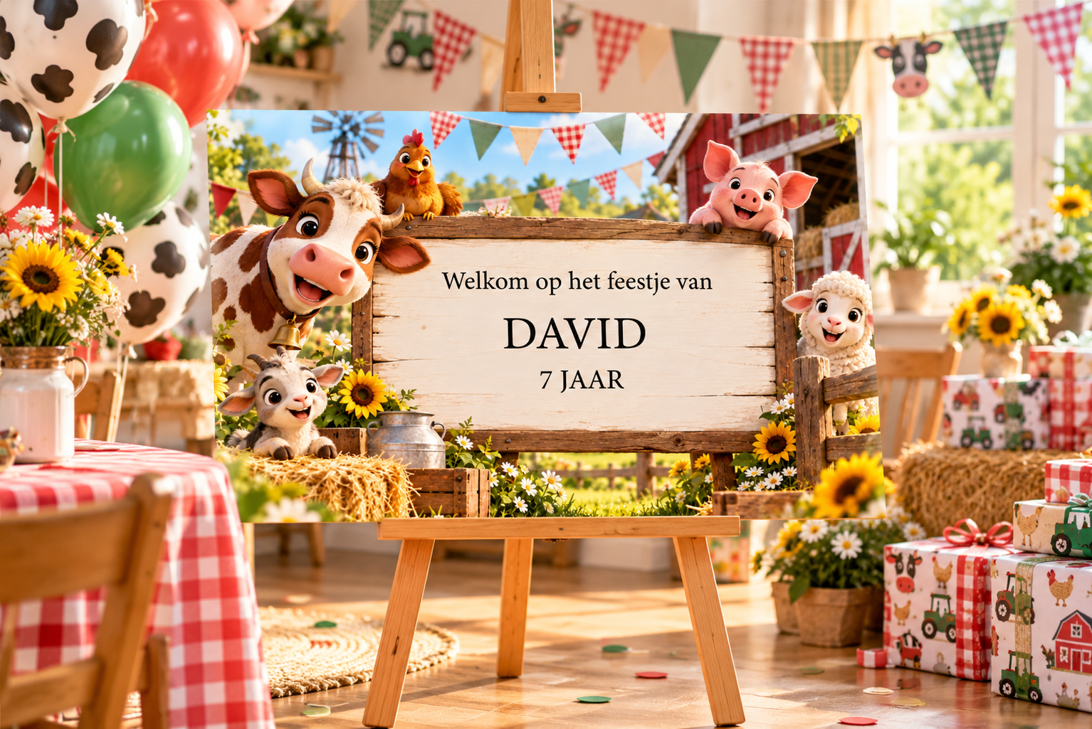 Kinderfeestje welkomstbord Boerderij – Gepersonaliseerd met naam & leeftijd