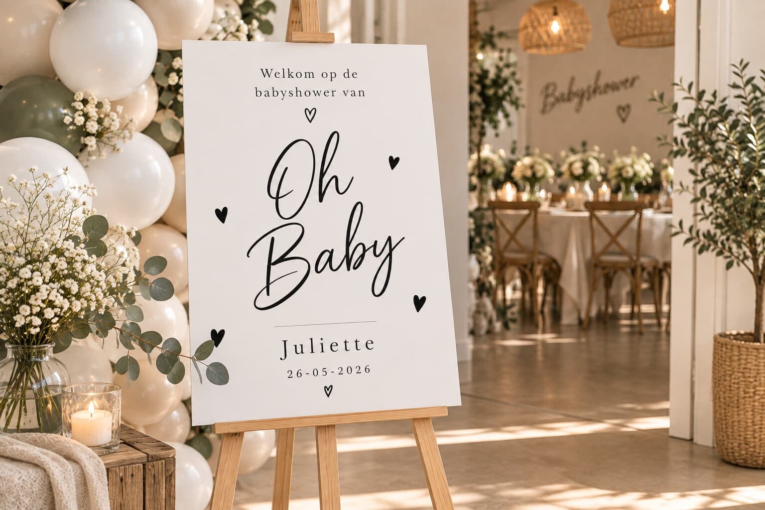 Gepersonaliseerd Welkomstbord Babyshower – Oh Baby Minimalistisch